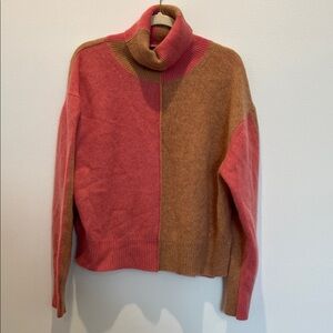 Saks Fifth Avenue Colorblock Two-Toned Cashmere Turtleneck Sweater (Sz XL)